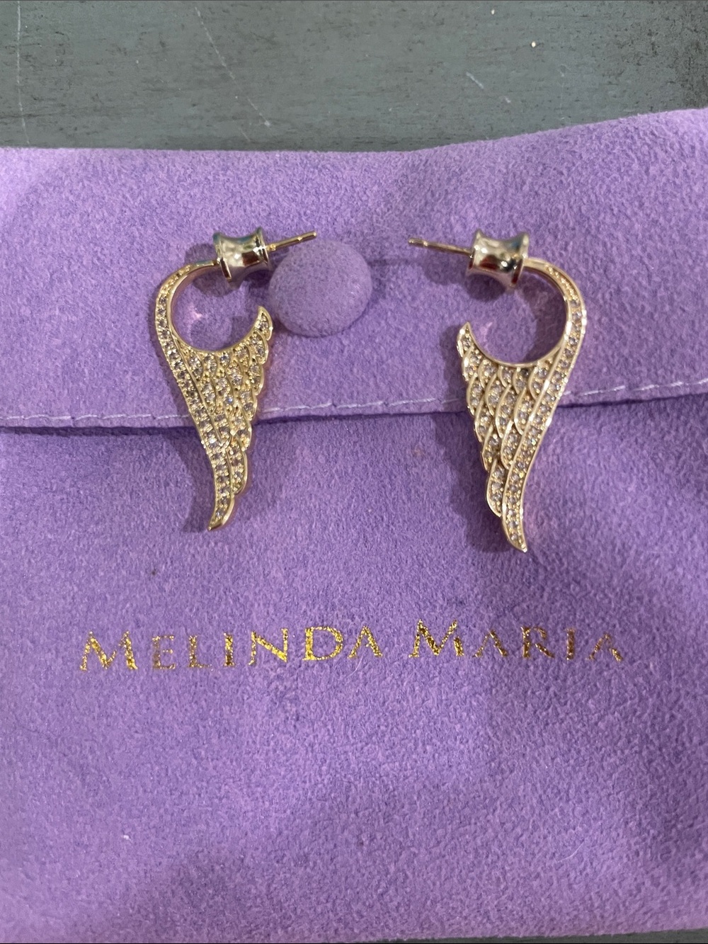 Melinda Maria Gold Crystal Angel Wing Drop Studs